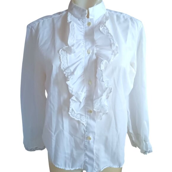 Vintage Women's Small Ruffled Blouse Victorian 1960's Lace Trim Gothic Vampire - Picture 2 of 7